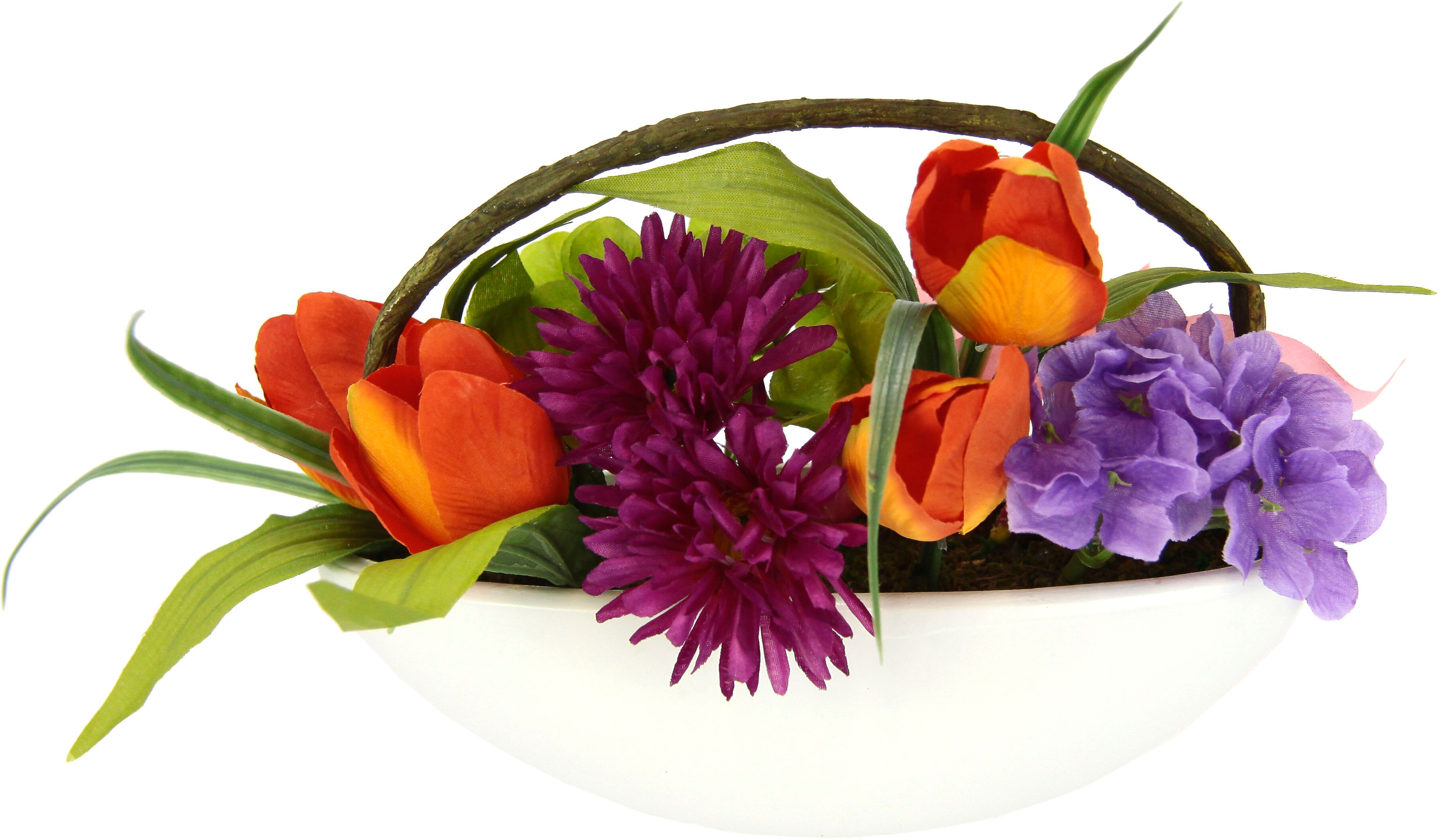 Gestecke OTTO HOME "Tulpe, Calla, Hortensie, Gerbera", bunt, B:23cm H:16cm L:10cm, Kunstpflanzen, Gestecke, In Schale, Kunstblume, Seidenblume