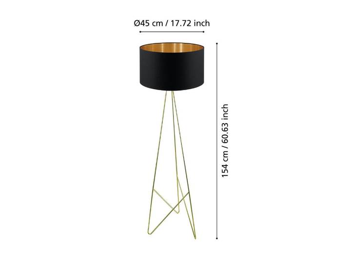 Lampadaire textile Beaverlodge laiton\, noir\, doré
