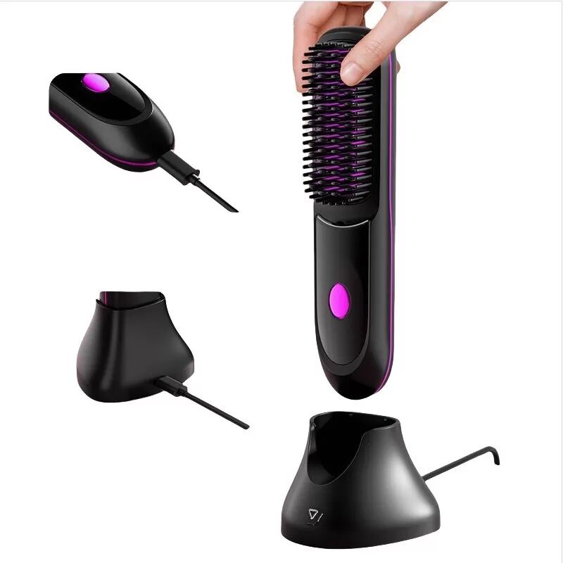 INF Tragbarer, kabelloser Ionic LCD Haarglättungskamm für müheloses Styling Schwarz