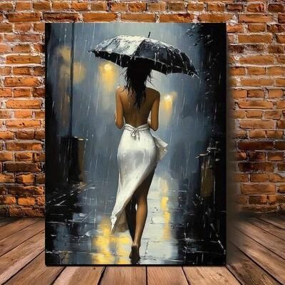 Uplifted Finds Romantic Rainy Night Canvas Art   Elegant Umbrella Street Scene With Wooden Frame 40 X 60 Cm