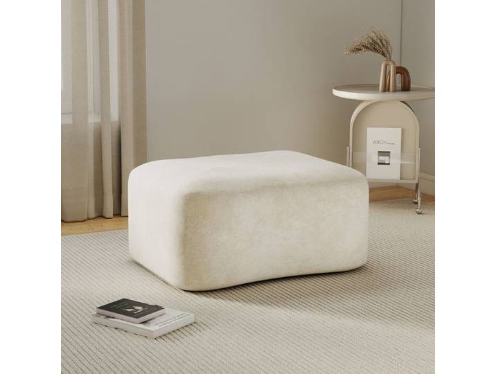 WOVREO Pouf ottoman en velours beige 96 x 69 x 45 cm