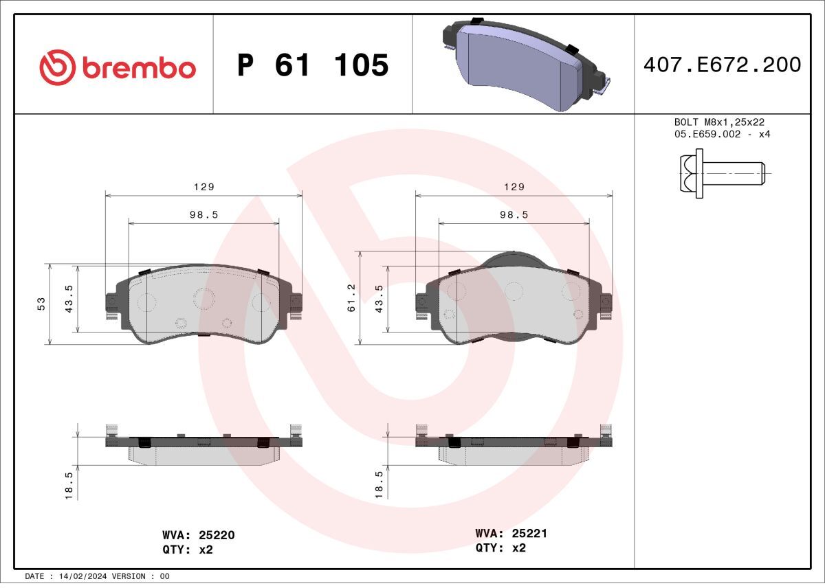 Bremsbelagsatz BREMBO P 61 105, Vorne