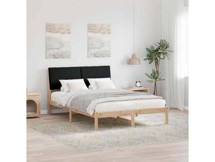 RJPLMFV Bettgestell, 160 x 200 cm, massives Kiefernholz, Braun Kopfteil aus Polyester, mattes Finish, inklusive Latten und pflegeleicht