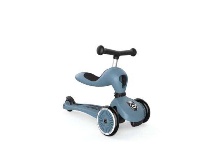 Scoot & Ride Highwaykick 1 Scooter mit Sitz 2in1 Kickboard mit Sitz höhenverstellbarer Sitz und Lenker (Steel)