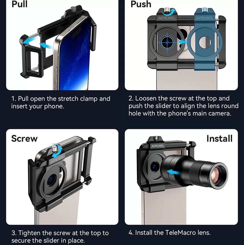 INF Objectif Télescope 6X pour Téléphone Portable - Kit d'Objectifs Téléphoto et Macro 2-en-1
