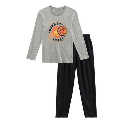 Pyjama AUTHENTIC LE JOGGER, Jungen, Gr. 158/164, grau (grau meliert, schwarz), Jersey, Obermaterial: 100% Baumwolle, meliert, unifarben, Basic, bequem lang, Rundhals, abgesteppte Kante, Homewear-Sets Pyjama, langer Schlafanzug meliert mit...