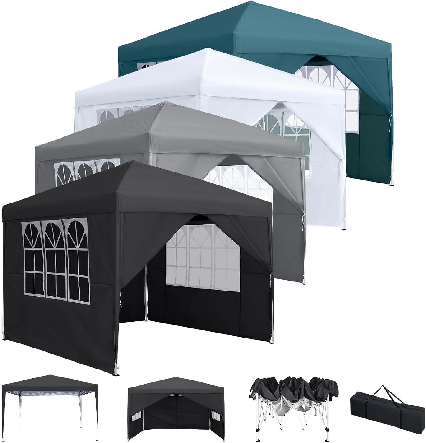 LZQ Faltpavillon 2.5x2.5m - Schnellaufbau Gartenpavillon Wasserdicht UV-Schutz 50+ - Höhenverstellbares Partyzelt Faltzelt mit 4 Seitenteilen für Garten Party Camping Hochzeit Festival, Silbergrau