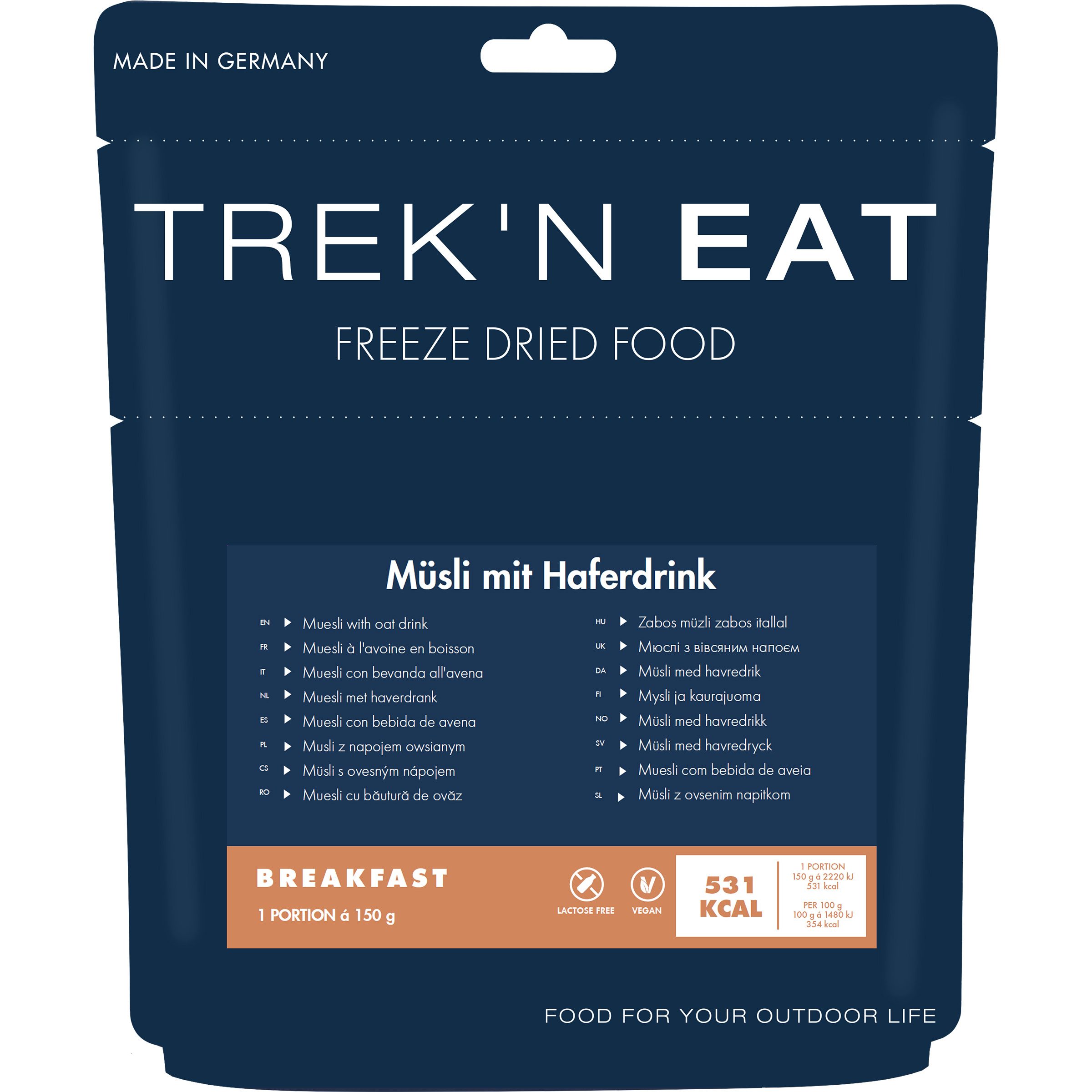 Trek'n Eat Müsli mit Haferdrink Trekkingnahrung Größe 150g Camping