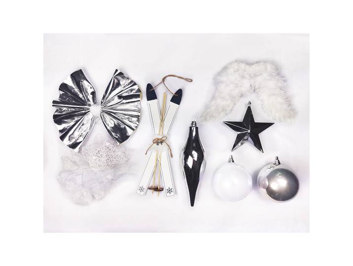 Laalu Weihnachtsbaumschmuck-Set Schneebescherung 118-teilig, für Weihnachtsbäume 300–450 cm, Weiß, Silberfarben, Kunststoff, Holz, Rund, 50x110x80 cm, Dekoration, Weihnachtsdekoration, Christbaumschmuck