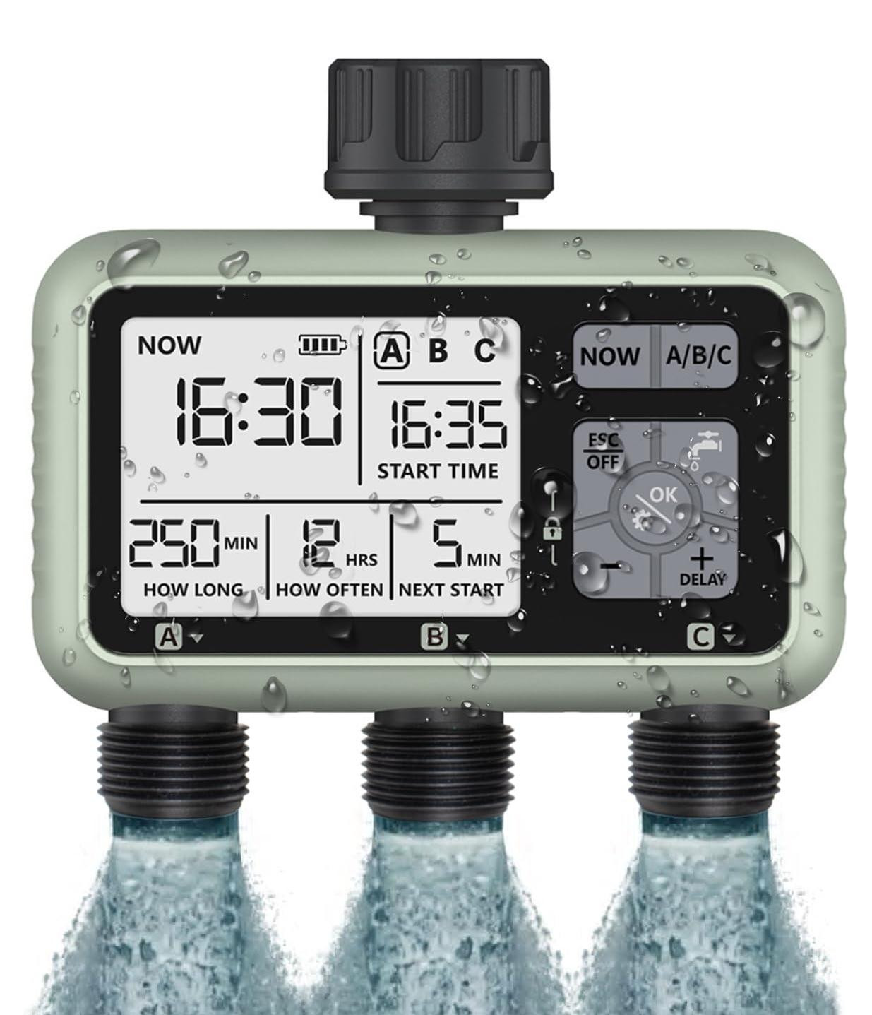 Merkloze Watertimer met 3 zones voor regenton en tuinslang