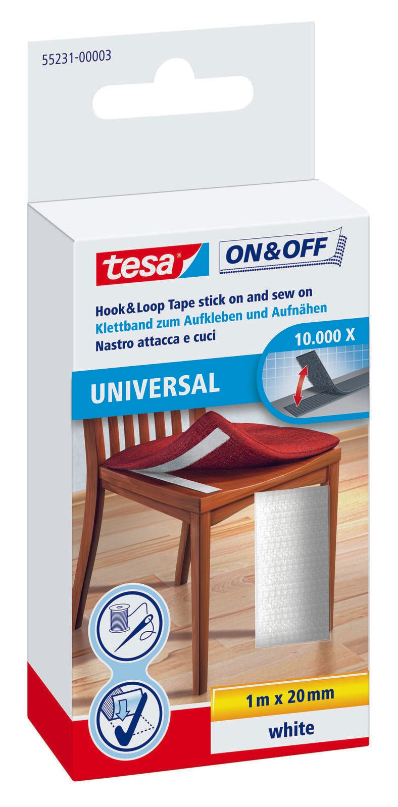 tesa Klettband ON & OFF® UNIVERSAL weiß 55231-00003-01