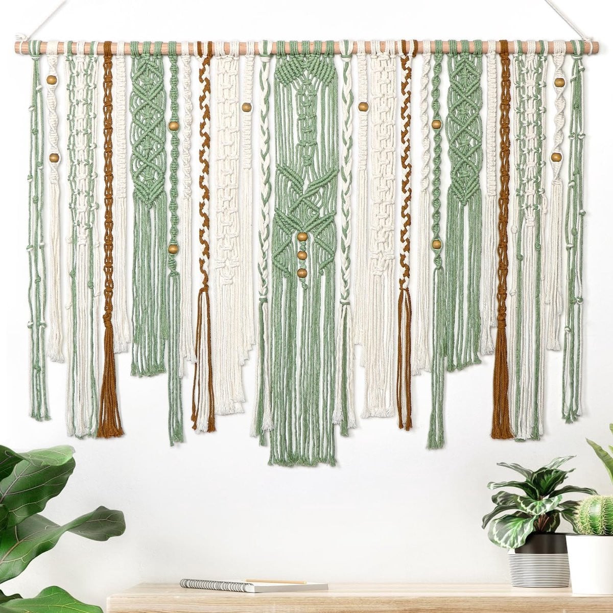 Allecto Macrame Wandhanger - Handgemaakt Boho Wandtapijt - Groen