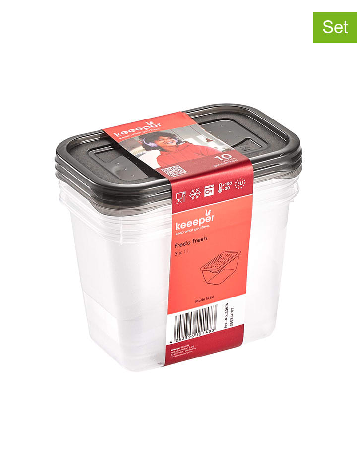 keeeper 3er-Set: Frischhaltedosen "Fredo Fresh" in Schwarz - 1 l - onesize
