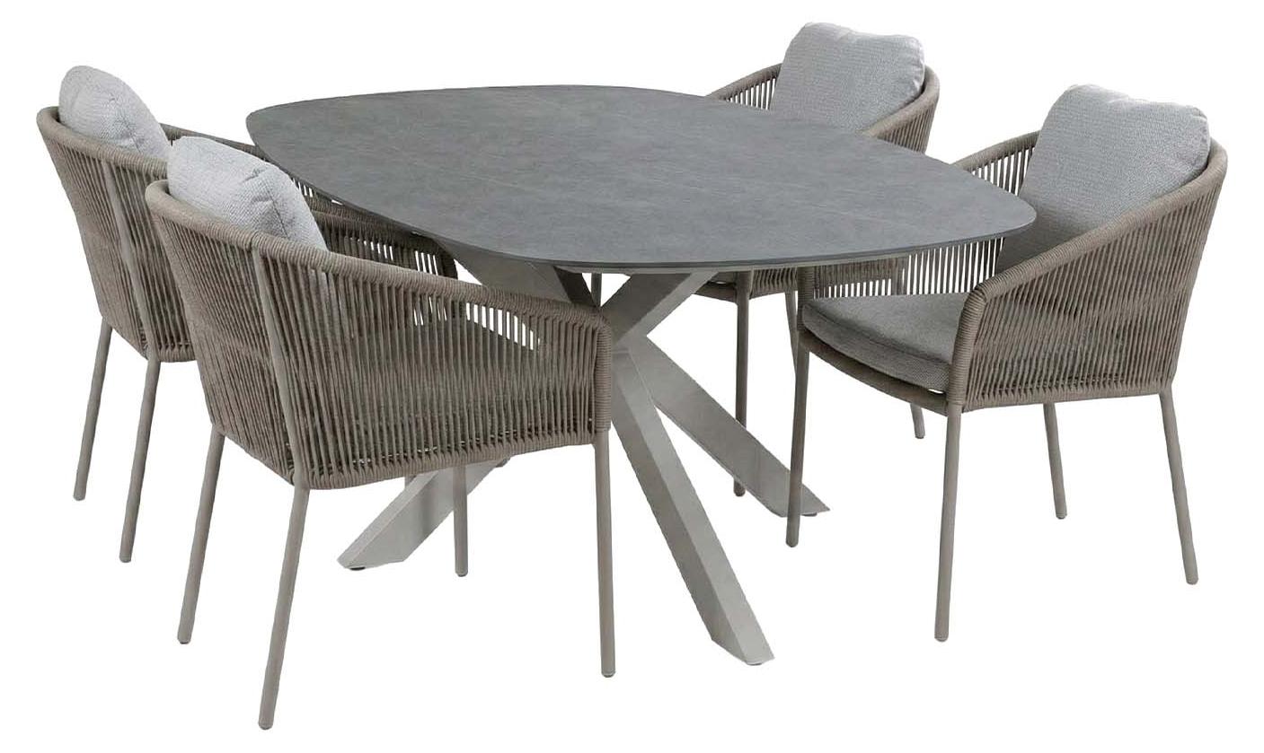 5-teiliges Gartenmöbel-Set | 4 Alezio Gartenstühle (Camel) | Gartentisch Barletta 180x115 cm (Desert Pearl/Camel)
