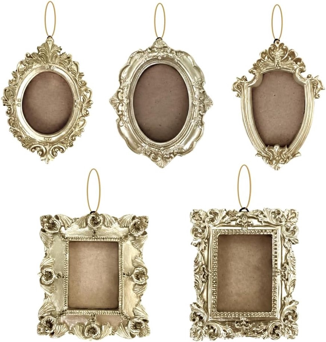Dailygoods Set van 5 Mini Fotolijsten - Vintage Gouden Barok Fotolijstjes van Kunsthars