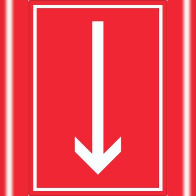 HB-Druck Richtungspfeil runter Aufkleber hochkant weiss rot Pfeil A3 (297x420mm)