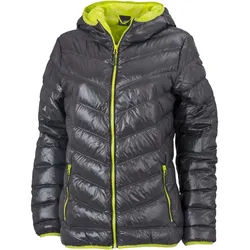 James & Nicholson Leichte Damen Daunen Kapuzenjacke Stepp-Jacke JN1059 carbon/acid yellow S