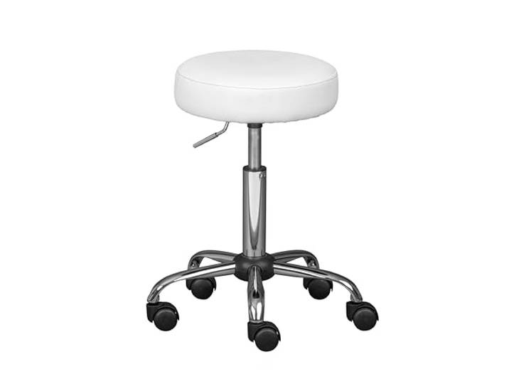 Inter Link - Tabouret pivotant sur roulettes - Réglable en hauteur 50 - 66 cm- Tabouret à roulettes - Tabouret de travail - Tabouret de bureau - En métal et similicuir - ASRA - Blanc