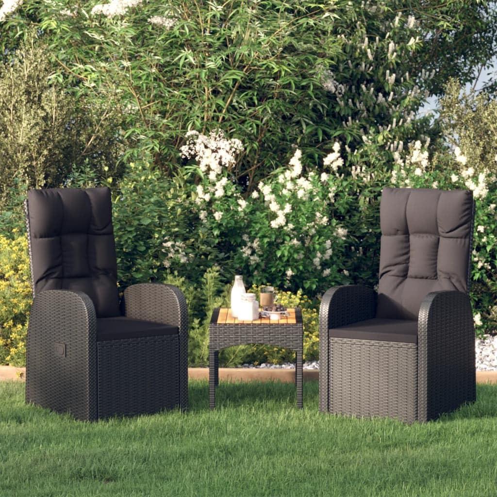 2er-Set verstellbare Hochlehner-Gartensessel aus Rattan in Schwarz