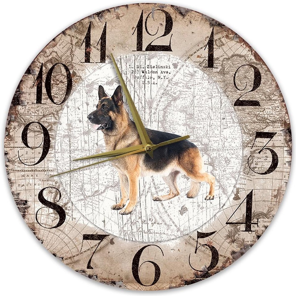 Houten Klok met Duitse Herder Langharig - 30 cm