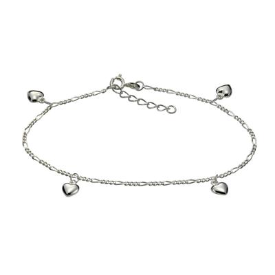 Fußkette VIVANCE "925 Silber mit Herz Motiv", weiß, Fußketten, Damen, 22,5cm, Silber 925 (Sterlingsilber), glänzend