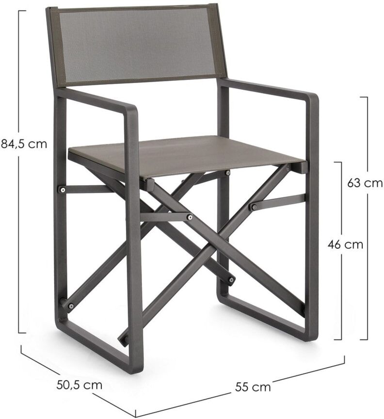 Konte.Design Lot de 4 chaises de jardin de type « réalisateur » en textilène taupe Gris 51x85x55cm