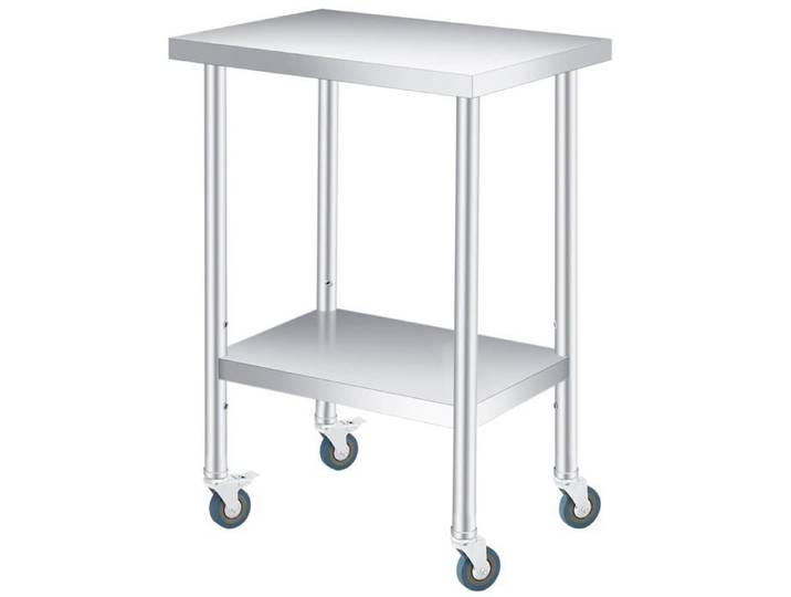 Table de travail en acier inoxydable - LUNSY - 61x46x89 cm - Acier inoxydable 201 - Roulettes pivotantes avec freins