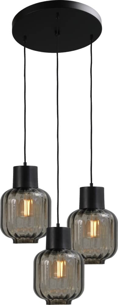 Masterlight Design hanglamp Lett III 3-lichts met grijs glazen kappen