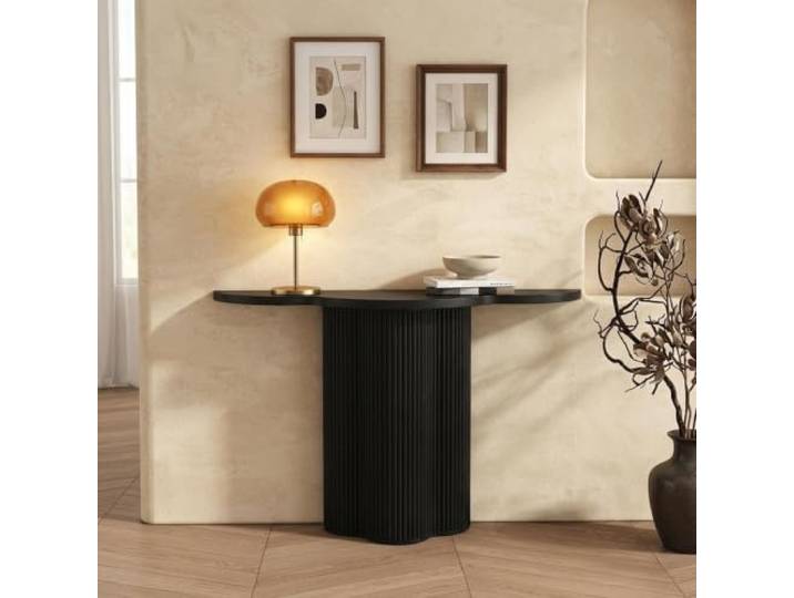 Konsolentisch Holz Eingangstisch Flurtisch Schmaler Sofatisch Wohnzimmer Stabiler Beistelltisch Massivholz In Modernem Design,Couchtisch Hinter Sofa, Für Flur, Eingangsbereich(Nero,120x30x80cm)