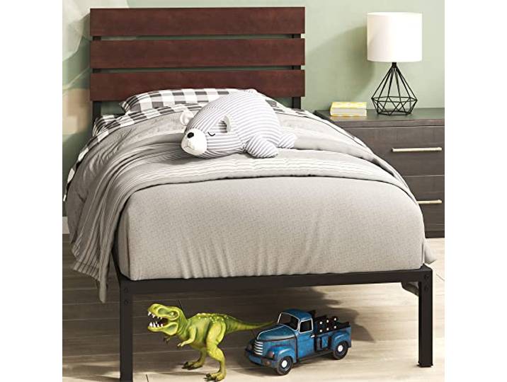 Zinus Figari Einzelbettgestell, 90 x 190 cm, 78,9 cm hoch, nachhaltiger Bambus- und Metall-Bettgestell mit Kopfteil, Kaffeebohne
