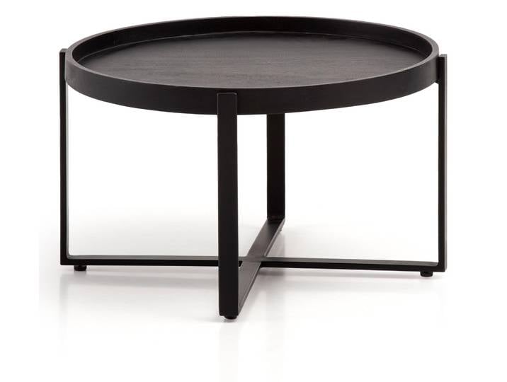 Wohnling Couchtisch Mango Massivholz Metall Schwarz Rund 60x60x35cm Industrial Design