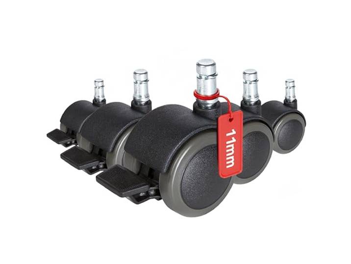 HJH OFFICE 619034 5x bureaustoelwieltjes 11 mm x 50 mm harde vloer ROLO STOP stoelwielen harde vloerwielen met vergrendelingsrem