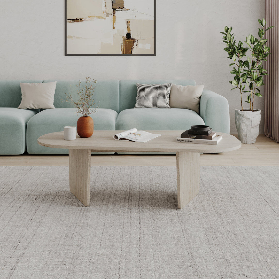 Norden Home Coffee Table Large 130cm Oval Coffee Table Travertine 40cm H X 130cm W X 65cm D