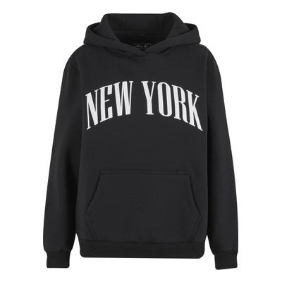 Kapuzensweatshirt MISS TEE "Miss Tee New York Ladies Fluffy Hoody", Damen, Gr. S, schwarz, 70% Baumwolle, 30% Polyester, bedruckt, Rundhals, Sweatshirts