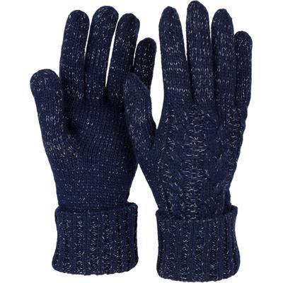 Strickhandschuhe STYLEBREAKER "Strick Handschuhe mit Zopfmuster und Metallic Faden", Damen, blau (dunkelblau), Obermaterial: 70% Polyacryl PAN. 30% Wolle WO., Modisch, Handschuhe