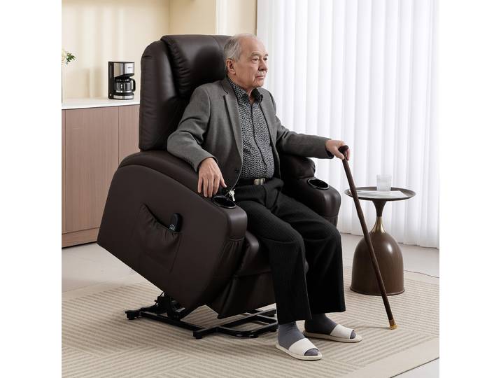 HOMCOM Fauteuil Releveur Électrique Relax USB Marron 83x95x107cm