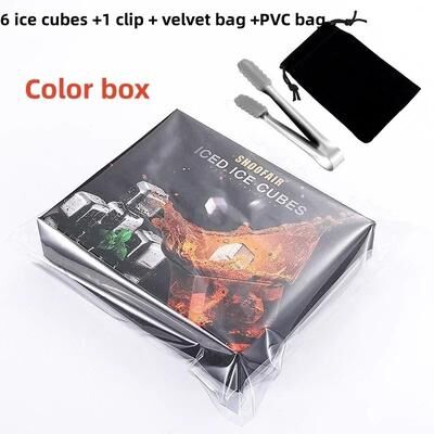 Uplifted Finds Premium 6 Piece Stainless Steel Ice Block Set Reusable Chilling Stones For Whiskey & Wine color box
