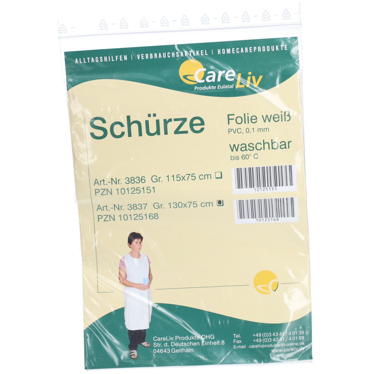 Schürze waschbar Folie 75x130 cm weiß 1 St