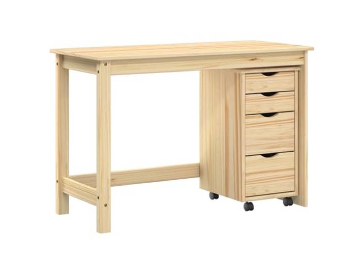 YUOGHRTFE Schreibtisch Und Rollschrank Set, 2 Teile, Braun Massives Kiefernholz, 112x50x75 cm Tisch, 34x39x65,5 cm Schrank, Versenkte Griffe