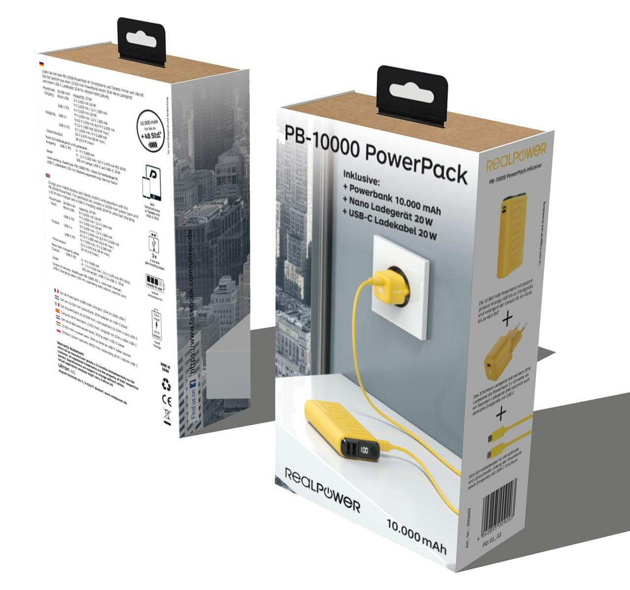 RealPower PB-10000 Powerbank Power Pack - Geel