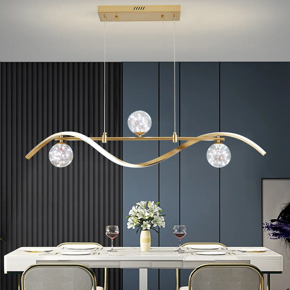 Fairmont Park 3-Light LED Linear Kitchen Island Lighting in Gold with Glass Globe Shade Dimmable Satin