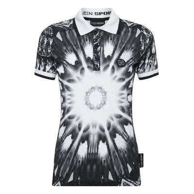 Poloshirt PLEIN SPORT "Optical Flower", Damen, Gr. S, schwarz (02, schwarz), Obermaterial: 100% Baumwolle, Shirts