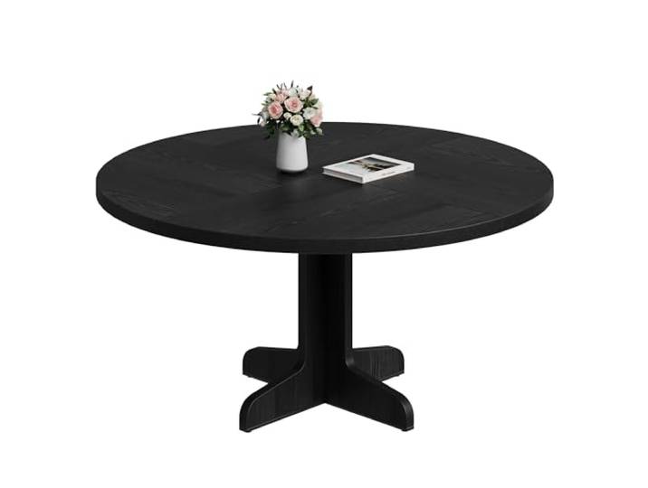 Zstar Modern Farmhouse Round Dining Table – 47 Inch Wood Tabletop, Sturdy Base – Seats 4-6 – Perfect for Kitchen, Dining Room, Living Room – Restaurant Furniture – Black