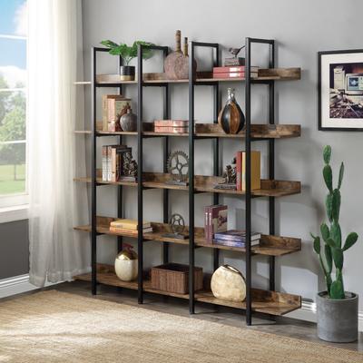 Kodotan sofa 5 Tier Bookcase Home Office Open Bookshelf, Vintage Industrial Style Shelf, MDF Board, Black Metal Frame