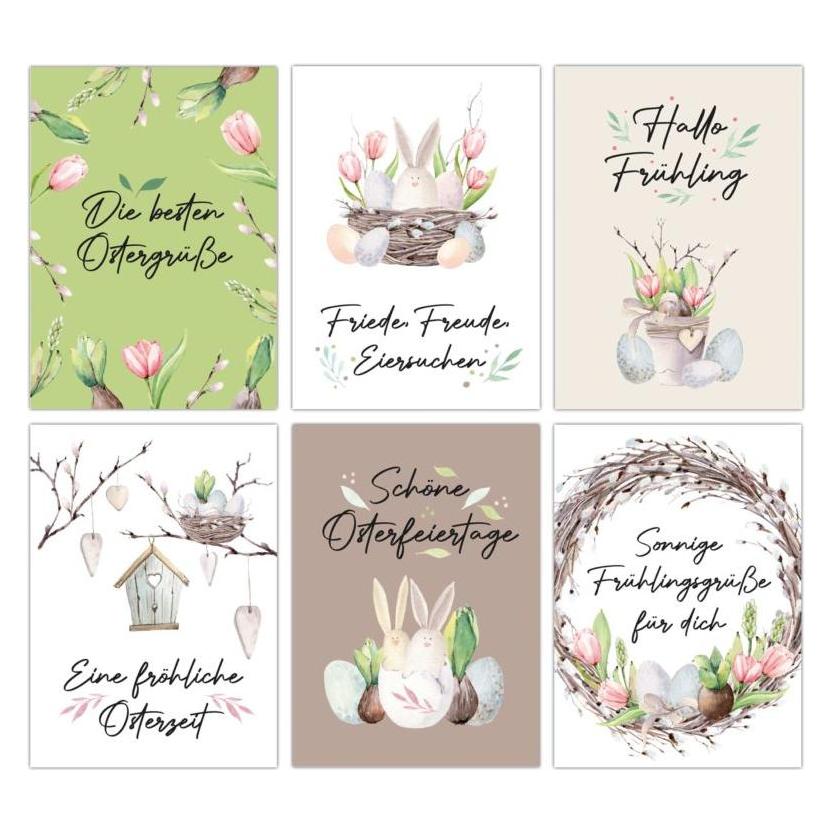 Papierdrachen 12 Postkarten zu Ostern - Rosa Tulpen (12 Stk.) (71720175)