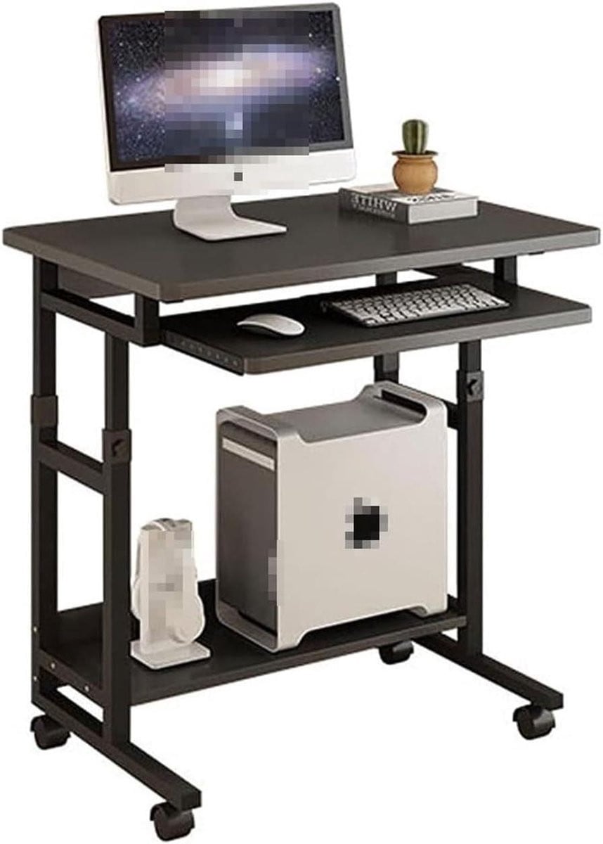 In hoogte verstelbare mobiele werktafel en laptopwagen met zwenkwielen - Zwart - B: 80 cm, D: 45 cm