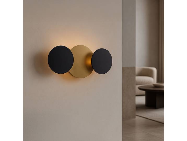 Applique murale moderne noire et dorée avec LED à 3 niveaux de