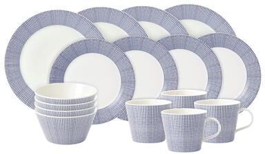 Royal Doulton 1815 Pacific Dinnerware Set Blue Dots, 16 Piece Set