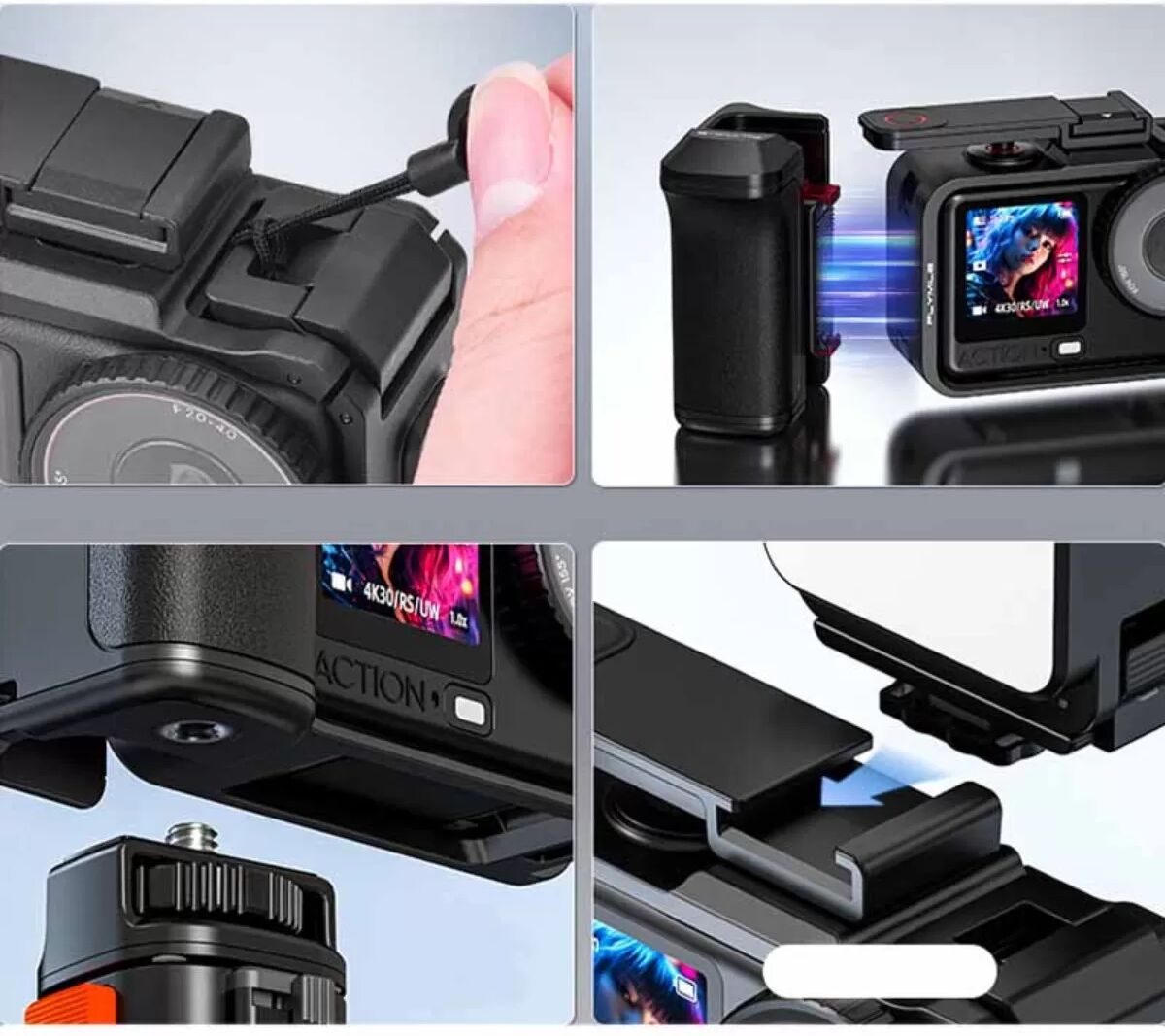 INF Set de poignée pour photographie de rue compatible avec DJI Osmo Action 6/NANO - Poignée ABS à dégagement magnétique et