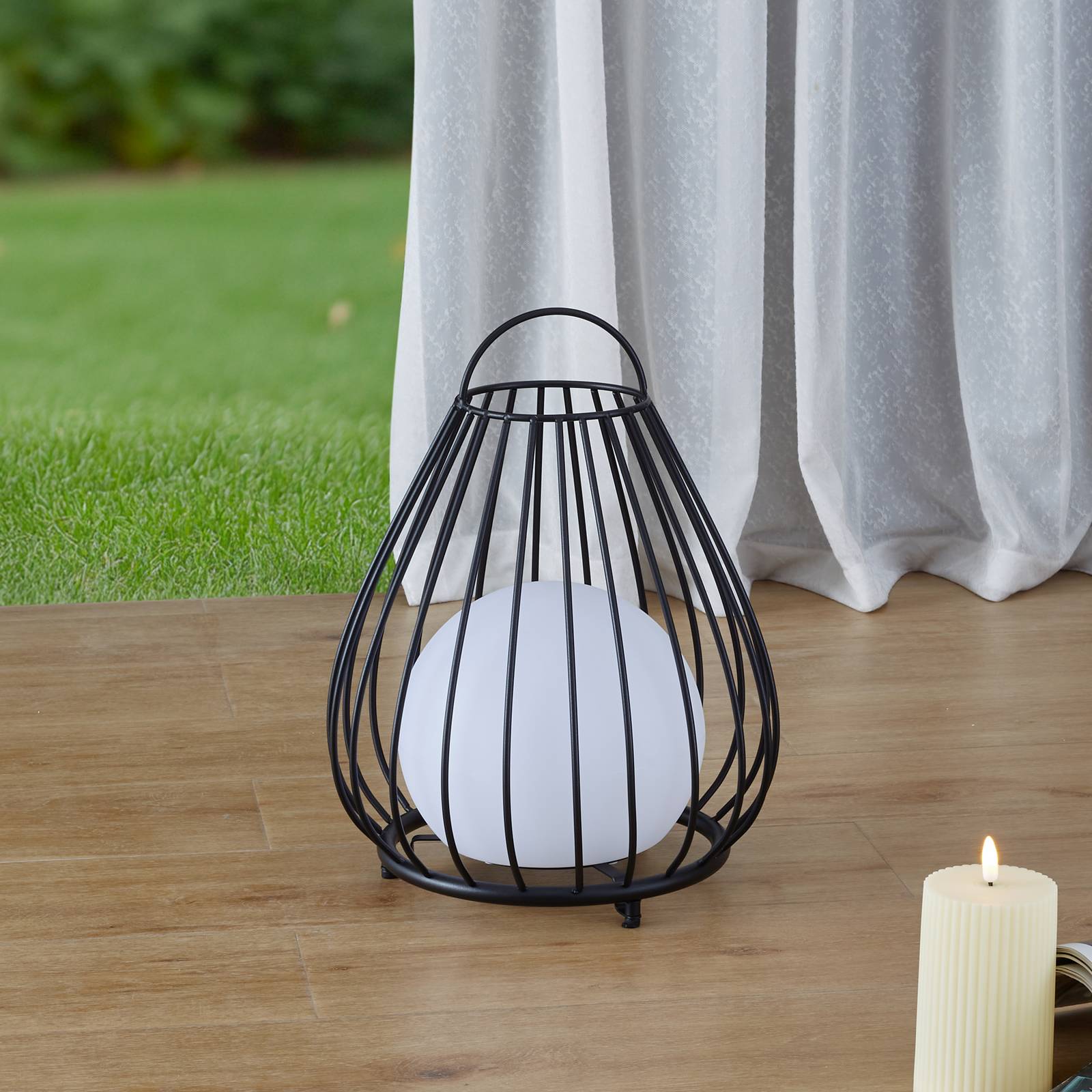 Lindby LED-Solarleuchte Kelda, schwarz, Metall, 38cm, dim. Kelda Lindby, dimmbar, schwarz, Aluminium, Modern